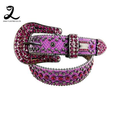 China High street ladies belt western cowboy pu rock star rhinestone purple bling rhinestone belt rhinestone rivet sash belt for sale