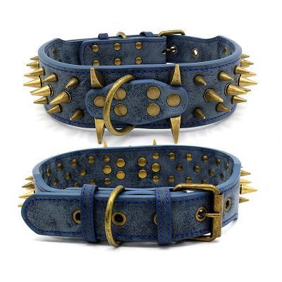 China New Dog Large Dog Collar Rivet Dominant Bronze Dog Collar Spike Dog Collar Super Sharp Pull Viable Pet Collar for sale