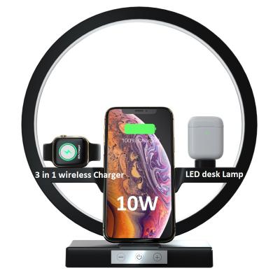 China 3 in 1 wireless charger with lamp 1 10w Shenzhen Qi wireless charger stand 3in led lamp multifunctional wireless charger for sale