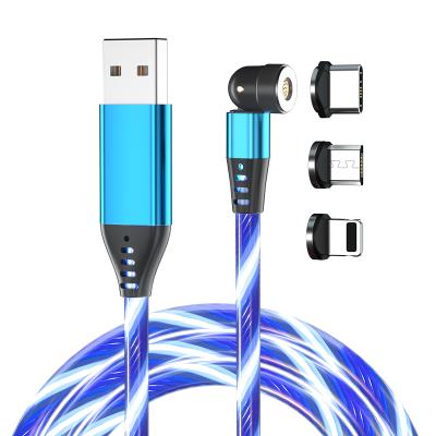 China 2021 540 Degree Rotation 540 Degree Rotation Led Bright Flowing Micro Type C Lightning Data Cables Quick QC 3.0 Magnetic Charging Cable for sale