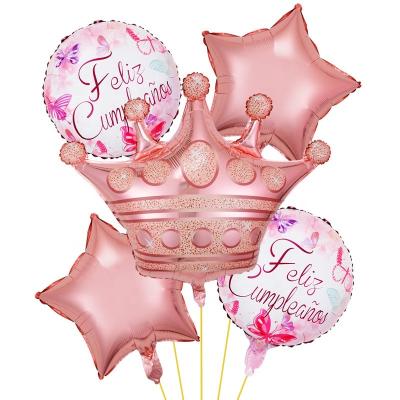 China Wholesale festival decoration selection design 5 pcs new set crown happy birthday foil balloon for party decoration for sale