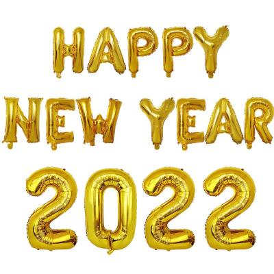 China Festival Decoration Custom Color Mylar Alphabet Party Happy New Year 2022 Banner Party Foil Letter Balloon Set Decoration for sale