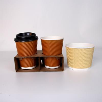 China Wholesale Custom Printed 8oz 16oz Ripple Kraft Paper Coffee Single Wall Disposable Double Wall Paper Cup With Lid for sale