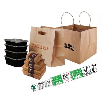 China Custom Recyclable Logo Eco Friendly Square Restaurant Take Out Paper Bags Sushi Pizza Takeout Wide Low Paper Bags For Food With Handle for sale