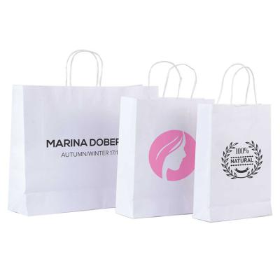 China Logo Printed Shopping Carrier Recyclable Custom Twisted / Flat Handles White Kraft Paper Craft Bags For Cosmetic Makeup Beauty Packaging for sale