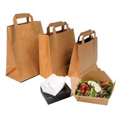 China Recyclable Custom Eco Friendly Biodegradable Flat Paper Handles Brown Deli Fast Food Kraft Paper Bag For Restaurant Packaging for sale