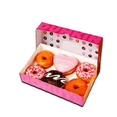 China Disposable Cheap Custom Printed Plain Design Pink White Cardboard Packing Boxes Mini Size Paper Donut Packaging Box With Clear Window for sale