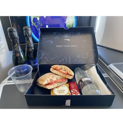 China Disposable Custom Design Printed Large Reusable Natural Healthy White Airline Cardboard Inflight Meal Food Serving Paper Boxes for sale