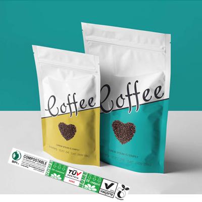 China Matte White Biodegradable BIODEGRADABLE 100G 250G 500G 1 2 5 10 Kg Mylar Ziplock Resealable Stand Up Pouch Espresso Roasted Coffee Bean Bags for sale