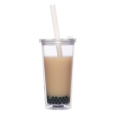 China Acrylic Tumbler Cups, 20 Ounce Sustainable Wholesale Reusable Bubble Tea Double Wall Clear Plastic Tumblers With Straws for sale