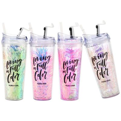 China Viable Clear Double Wall Bpa Free Tumbler Cup With Flipping Plastic Lid And Straw Acrylic Cup for sale