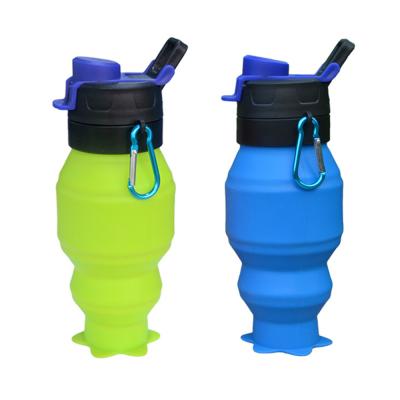 China Custom Food Grade Colorful Travel Logo Food Grade Viable Folding Silicone Drinking Collapsible Water Bottle With Handle for sale