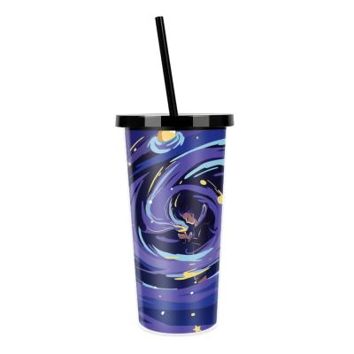 China New Design Unique 500ml Coffee Vasos , 20oz Black Reusable Plastic Tumbler Cups With Lids 7*10*19cm for sale