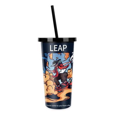 China Custom New Design Unique Double Walled Vasos Acrilicos Printed Travel Water Kids Plastic Cartoon Straw Tumbler Cup 7*10*19cm for sale