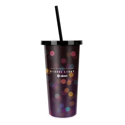 China Wholesale Unique Design Printed Reusable Plastic Vasos Double Wall Tumbler Cup With Straw 7*10*19cm for sale