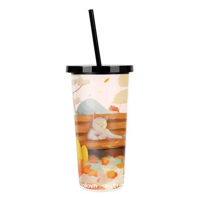 China 20oz Hot Sale Design Unique Vasos Cartoon Unicorn Lid Double Wall Tumbler Cup With Plastic Straw 7*10*19cm for sale