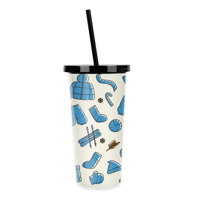 China Vasos Plastic Cups,BPA Free Unique Design Bubble Tea Double 20OZ Plastic Wall Tumblers With Straw And Lid 7*10*19cm for sale