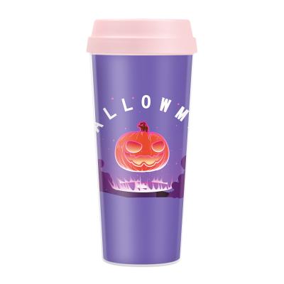 China Custom Logo Purple Double Walled Halloween Mugs, Designer Personalized Insulated Halloween mugs with lid 44.5*34.5*43cm for sale