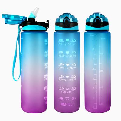 China Custom Sustainable Reusable Sports Gym Water Bottle 1000ml Bpa Free Motivational Water Bottle 32oz With Time Marker for sale