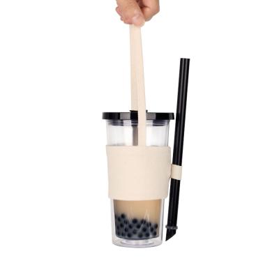 China Bpa Doublw Sustainable Wall Free Plastic Boba Cups Sweep Straw Boba Tea Cups Bubble Tea Tumbler With Handle Bag for sale