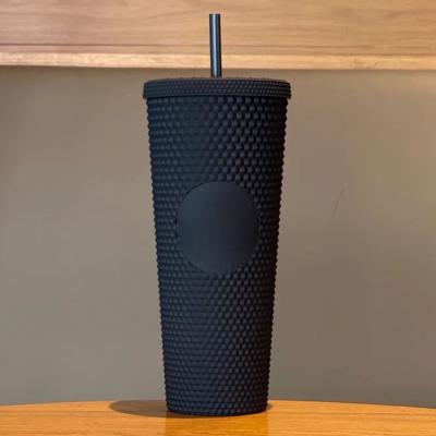 China Custom Reusable Double Wall Sustainable 24oz Plastic Studded Mugs Matte Black Studded Tumbler With Straw for sale