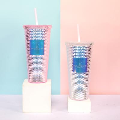 China Sustainable Custom Reusable 24 oz American Lilac Studded Tumbler Cups Matte Rainbow Plastic Studded Tumbler for sale