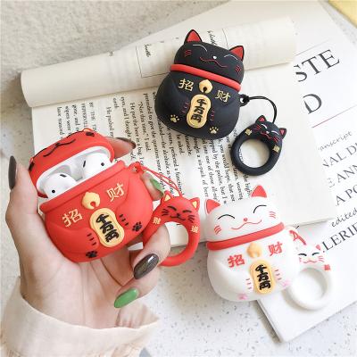 China For Lovely Japanese-style Lucky Cat Headphone Case For Apple Wireless Airpods Airpods 1/2 1 pro 2 3 Cute Silicone Protective Cover for sale