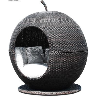 China Round Shape Headboard Outdoor Weather Furniture Sun Bed Garden Furniture With Black Color Bali Rattan Furniture for sale