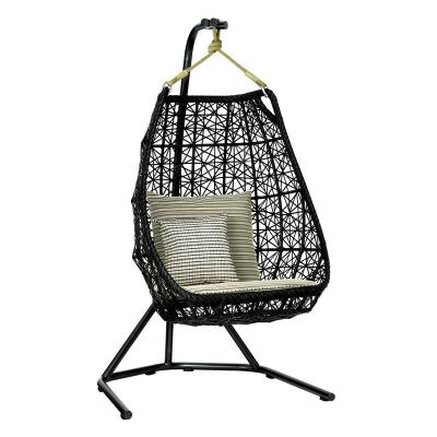 China UV Resistant Outdoor Double Seat Garden Furniture Rattan Patio Swings Hanging Chair With Stand for sale