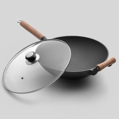 China Viable Large Capacity Cast Iron Arc-bottom Non-stick Coating Wok For Sale for sale