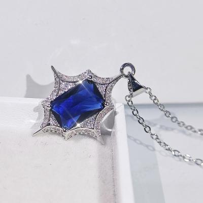 China TRENDY Sapphire Sunflower Jewelry Sets Women Rings Earrings Luxury Rings Necklace Jewelry Three Piece Silver Clavicle Chain Set for sale