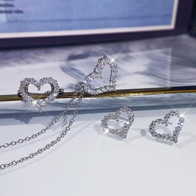 China TRENDY Classic Love Jewelry Sets Women Rings Clavicle Chain Three Piece Costume Jewelry Necklace Earrings Rings 925 Sterling Silver Set for sale