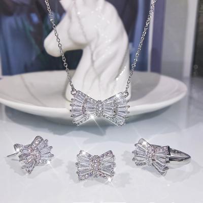 China 925 Sterling Silver Jewelry Sets Butterfly Sets Women Three Piece Costume Rings New Jewelry Necklace Rings FASHIONABLE High Quality Sterling Earrings for sale