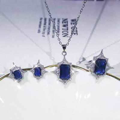 China 2021 TRENDY Simple Earrings Ring Women Customizable Jewelry Sapphire Pendant Necklace Set Fashion Jewelry for sale