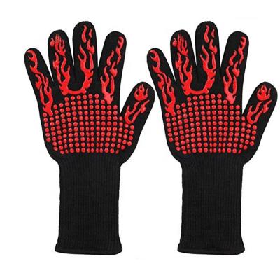 China Easily Cleaned Customize Extreme Heat Resistant Insulated Aramid BBQ Grill Gloves With Silicone for sale