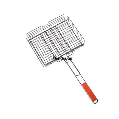 China Easily Cleaned Hot Sale Barbecue Grill Mesh Grid With Good Quality Wooden Handle for sale