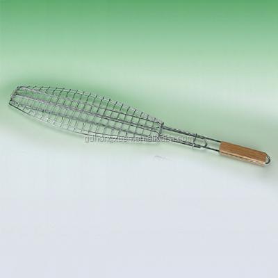 China Easily Cleaned Barbecue Grilling Fish Mesh With Wooden Handle / BARBECUE Cooking Grate for sale