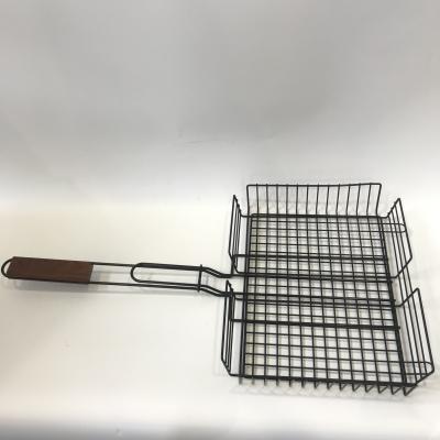 China Easily cleaned BBQ cooking wire mesh with hardwood handle made by ISO9001 FACTORY IN CHINA for sale