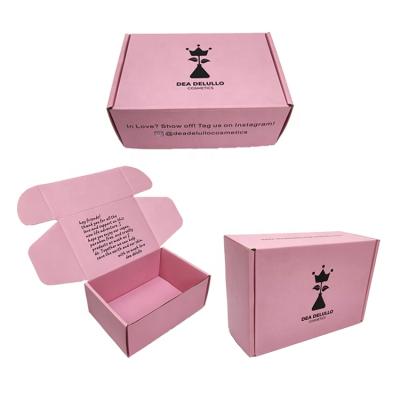 China Recyclable Luxury Custom Logo Pink Color Corrugated Paper Box Courier Shipping Cardboard For Cosmetic Packaging for sale