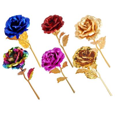 China Long Life Real Rose And Amazon Hot Sale 24k Gold Rose Trim Plated Dipped Forever Eternal Flower For Christmas Valentine for sale