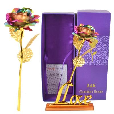 China Real Rose and Rainbow Long Life Galaxy Rose 24k Crystal Roses Bloom with Love Stand in Gift Box for Valentine Christmas for sale