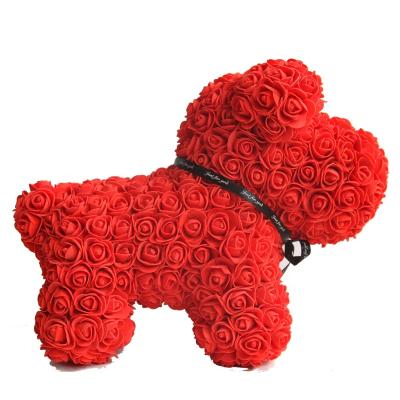 China Wholesale Supply 40cm Long Life Artificial Moss Plant Eternal Flower Rose Teddy Dog Bear With Gift Box For Christmas Valentine for sale