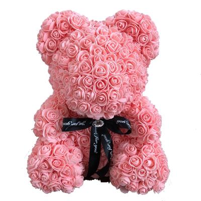 China Handmade Pe Roses 40cm Foam Flower Artificial Standing Bear Long Life Teddy Bear For Christmas Valentine for sale