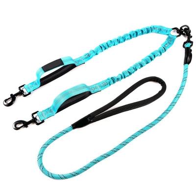 China Durable Double Dog Leash Comfortable Shock Absorbing Reflective Bungee For Two Dogs for sale