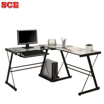 China Spacious Furniture Cheap Glass L Shape Computer Home Office Desks for sale