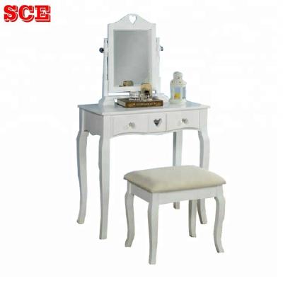 China Retro Beautiful Wooden MDF Rubber Bedroom Vanity Cheap Dressing Table With Chair for sale