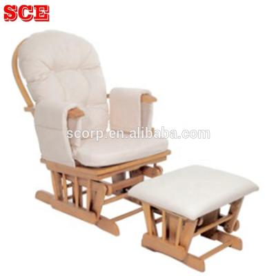 China Upholstered Antique Wood Reclining Glider Rocking Chair With Pocket Cushion Armrest for sale