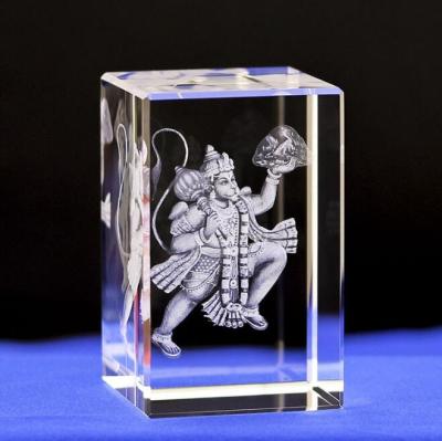 China India Hanuman Vitreous Cube 3D Glass Cube For Hindu Religion for sale