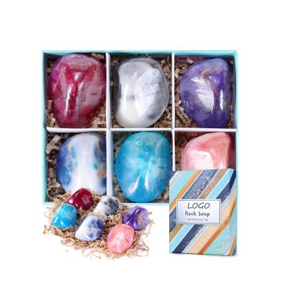 China 6pcs Basic Cleansing Moisturizing Skin Rock Hand Soap Face Body Gemstone Handmade Bar Soap For Women Gift for sale