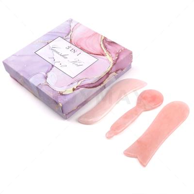 China Factory Direct Selling Face Slimming Body Massage Scraping Tool Rose Quartz Jade Gua Sha Set for sale